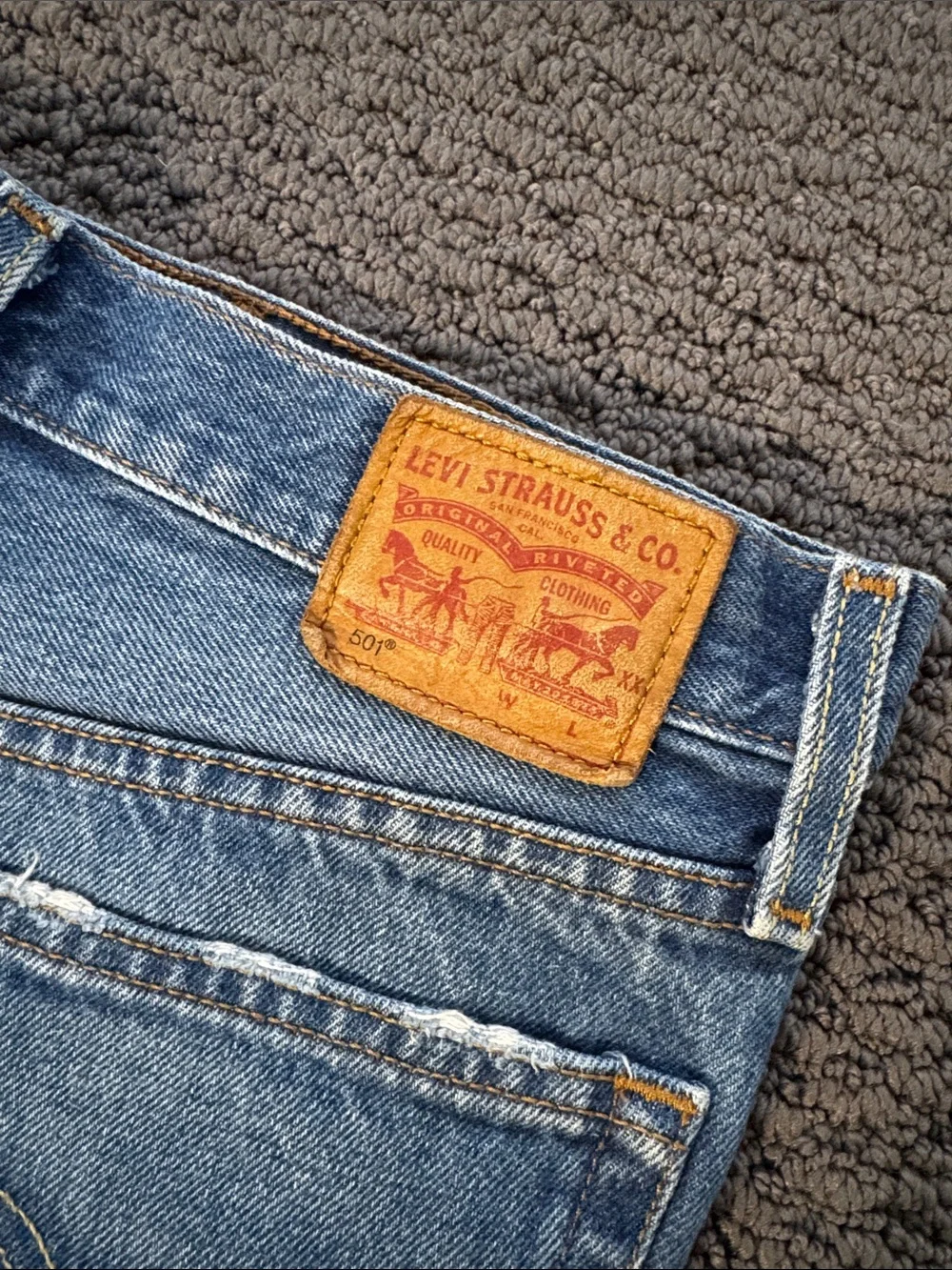 Levi's Distressed Button-Fly Denim Shorts - Blue - Picture 2 of 5
